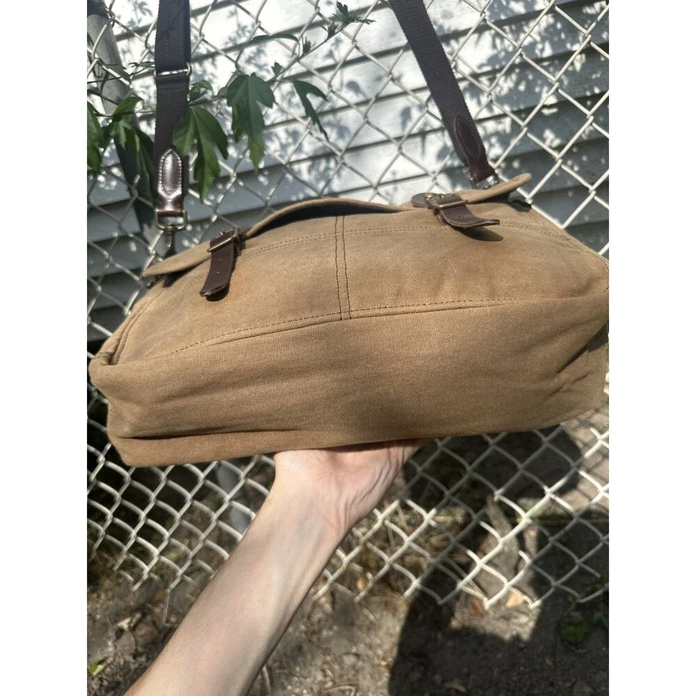 J. Crew Abingdon Abingdon Waxed Canvas Leather Messenger Bag Beige NWT